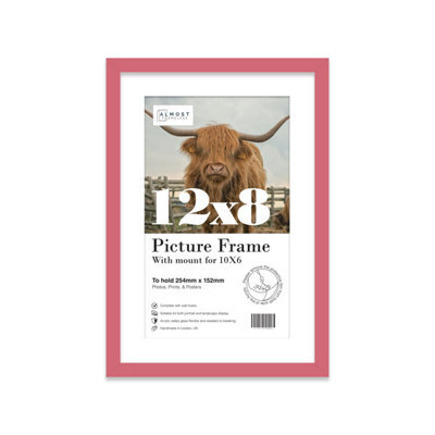 "12X8"" Pink Frame With Mount For 10X6"" Pictures 20mm Slim Edge Portrait And Landscape Display With Wall Hooks And Kickstand" - image 1