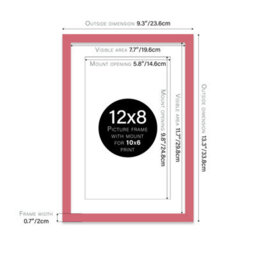 "12X8"" Pink Frame With Mount For 10X6"" Pictures 20mm Slim Edge Portrait And Landscape Display With Wall Hooks And Kickstand" - thumbnail 2