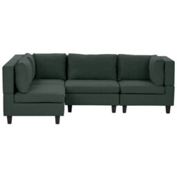Beliani Modular Corner Sofa 4 Seater Unstad Fabric Dark Green Right Hand - thumbnail 1