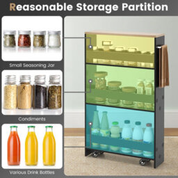 Costway 4-Tier Slim Storage Cart Narrow Rolling Kitchen Serving Cart W/ Open Shelves - thumbnail 6