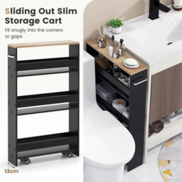 Costway 4-Tier Slim Storage Cart Narrow Rolling Kitchen Serving Cart W/ Open Shelves - thumbnail 7