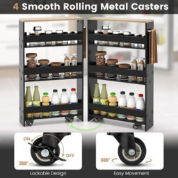 Costway 4-Tier Slim Storage Cart Narrow Rolling Kitchen Serving Cart W/ Open Shelves - thumbnail 8