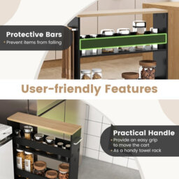 Costway 4-Tier Slim Storage Cart Narrow Rolling Kitchen Serving Cart W/ Open Shelves - thumbnail 9