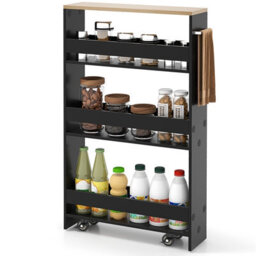 Costway 4-Tier Slim Storage Cart Narrow Rolling Kitchen Serving Cart W/ Open Shelves - thumbnail 2