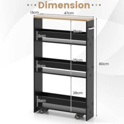Costway 4-Tier Slim Storage Cart Narrow Rolling Kitchen Serving Cart W/ Open Shelves - thumbnail 3