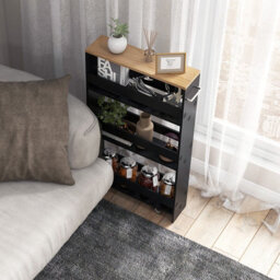 Costway 4-Tier Slim Storage Cart Narrow Rolling Kitchen Serving Cart W/ Open Shelves - thumbnail 5
