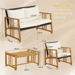 Gainoom 4 Pcs Outdoor Patio Mix Brown Rattan Set Pe Wicker Chair Table Set W/ Cushions - thumbnail 2