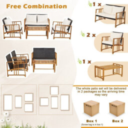 Gainoom 4 Pcs Outdoor Patio Mix Brown Rattan Set Pe Wicker Chair Table Set W/ Cushions - thumbnail 6