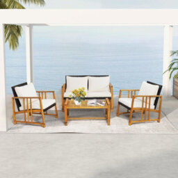 Gainoom 4 Pcs Outdoor Patio Mix Brown Rattan Set Pe Wicker Chair Table Set W/ Cushions - thumbnail 3