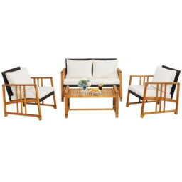 Gainoom 4 Pcs Outdoor Patio Mix Brown Rattan Set Pe Wicker Chair Table Set W/ Cushions - thumbnail 9