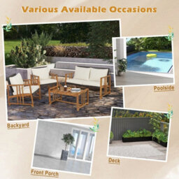 Gainoom 4 Pcs Outdoor Patio Mix Brown Rattan Set Pe Wicker Chair Table Set W/ Cushions - thumbnail 7