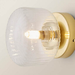 Valuelights Calpe Brushed Gold Flush Wall Light With Ribbed Clear Shade And Bulb - thumbnail 3