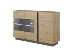 Arte Arco Contemporary Display Sideboard Cabinet 3 Hinged Doors 2 Shelves Oak Artisan Effect & Graphite (H)910mm (W)1380mm (D)400mm