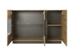 Arte Arco Contemporary Display Sideboard Cabinet 3 Hinged Doors 2 Shelves Oak Artisan Effect & Graphite (H)910mm (W)1380mm (D)400mm - thumbnail 2