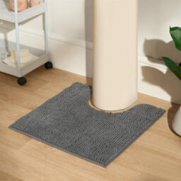 Ohs Chenille Noodle Non-Slip Soft Shower Pedestal Bath Mat, 45 X 45Cm - Charcoal - thumbnail 1