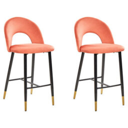 Beliani Set Of 2 Bar Chairs Falton Velvet Coral