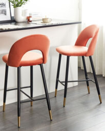 Beliani Set Of 2 Bar Chairs Falton Velvet Coral - thumbnail 2