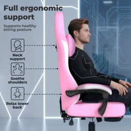 Levede Office Desk Chair Fabric Gaming Recliner Adjustable Height Swivel Pink - thumbnail 8