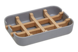 Orsina Modern Grey Bamboo Soap Dish, Minimalist Draining Soap Tray With Removable Insert, Bathroom Soap Holder
