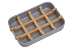 Orsina Modern Grey Bamboo Soap Dish, Minimalist Draining Soap Tray With Removable Insert, Bathroom Soap Holder - thumbnail 2