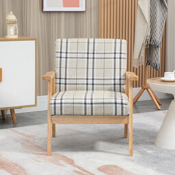 Wyld Haus Sove Linen Beige Tartan-Pattern Single Armchair With Wooden Frame, Compact One-Seater Sofa - thumbnail 9