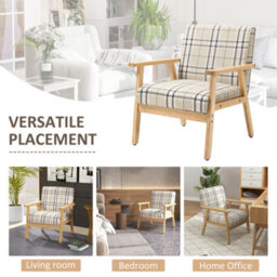 Wyld Haus Sove Linen Beige Tartan-Pattern Single Armchair With Wooden Frame, Compact One-Seater Sofa - thumbnail 8