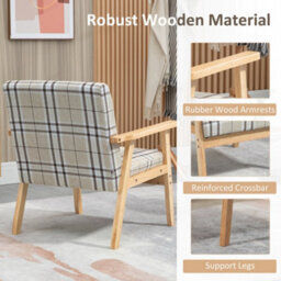 Wyld Haus Sove Linen Beige Tartan-Pattern Single Armchair With Wooden Frame, Compact One-Seater Sofa - thumbnail 7