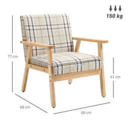 Wyld Haus Sove Linen Beige Tartan-Pattern Single Armchair With Wooden Frame, Compact One-Seater Sofa - thumbnail 4