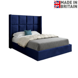 Quanta Straight Winged Upholstered Soft Velvet Bed Frame - Blue - thumbnail 6
