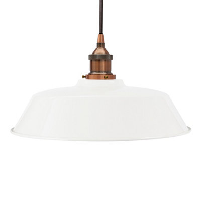 White Chancery Painted Dome Pendant Light With Antique Copper Lamp Holder And Black Round Cable - Se Home - image 1