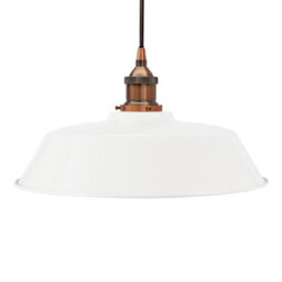 White Chancery Painted Dome Pendant Light With Antique Copper Lamp Holder And Black Round Cable - Se Home - thumbnail 1