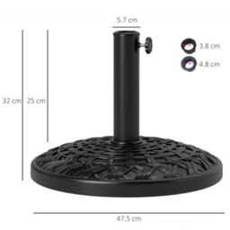 Outsunny 12Kg Garden Parasol Base, Round Resin Garden Umbrella Base, Black - thumbnail 3