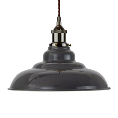 Slate Grey St Edmund's Painted Dome Pendant Light With Black Nickel Lamp Holder And Brown Twisted Cable - Se Home - image 1