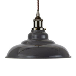 Slate Grey St Edmund's Painted Dome Pendant Light With Black Nickel Lamp Holder And Brown Twisted Cable - Se Home