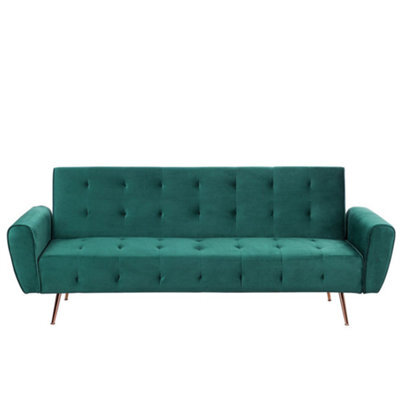 Beliani Sofa Bed 3 Seater Selnes Velvet Emerald Green - image 1
