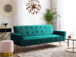 Beliani Sofa Bed 3 Seater Selnes Velvet Emerald Green - thumbnail 2