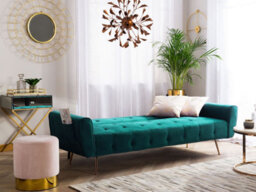 Beliani Sofa Bed 3 Seater Selnes Velvet Emerald Green - thumbnail 4