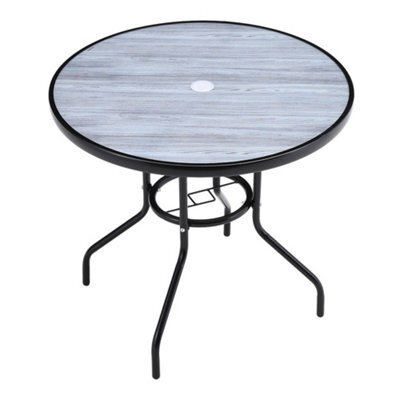 Breeins 80Cm Dia Round Outdoor Garden Coffee Table With Wood Texture And 5.1Cm Dia Parasol Hole