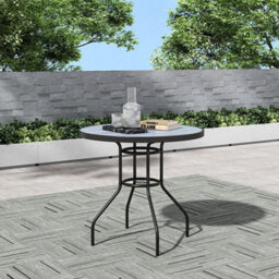 Breeins 80Cm Dia Round Outdoor Garden Coffee Table With Wood Texture And 5.1Cm Dia Parasol Hole - thumbnail 2