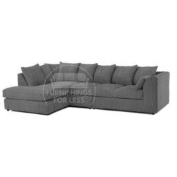 Furnishings For Less UK Luxor Grey Jumbo Cord Large 5 Seater Corner Sofa Long Left Hand Facing - thumbnail 1