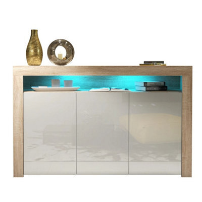Sideboard Tv Stand Storage Cabinet Cupboard White Gloss Doors Led 155Cm Unit - image 1