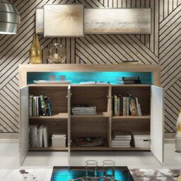 Sideboard Tv Stand Storage Cabinet Cupboard White Gloss Doors Led 155Cm Unit - thumbnail 3