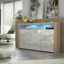 Sideboard Tv Stand Storage Cabinet Cupboard White Gloss Doors Led 155Cm Unit - thumbnail 5