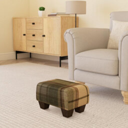 Olive Green Mahogany Wood Chunky Legs Tartan Fabric Small Footstool  Handmade Uk By Footstools Direct