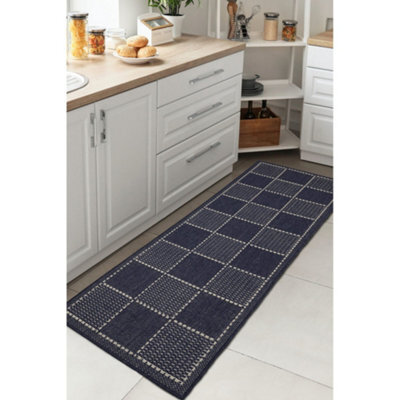 Melrose County Flatweave Navy Check Design Indoor Non-Slip Large Area Runner Rug 060/230Cm - image 1