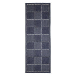 Melrose County Flatweave Navy Check Design Indoor Non-Slip Large Area Runner Rug 060/230Cm - thumbnail 4