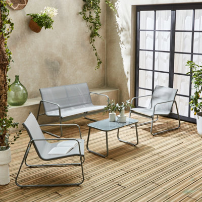 Sweeek - 4-Seater Metal Garden Sofa Set Silvi Light Grey 77X114X76 Cm