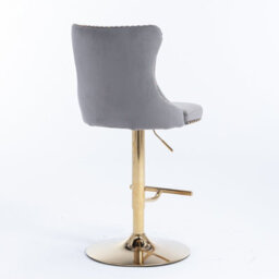HomeTouch Set Of 6 Luxury Grey Velvet Adjustable Swivel Bar Stools With Gold Base - thumbnail 6