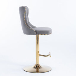HomeTouch Set Of 6 Luxury Grey Velvet Adjustable Swivel Bar Stools With Gold Base - thumbnail 7