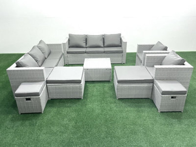 Fimous Garden Outdoor Furniture Set 12 Seater Rattan Sofa Set 4 Stools Light Grey - image 1